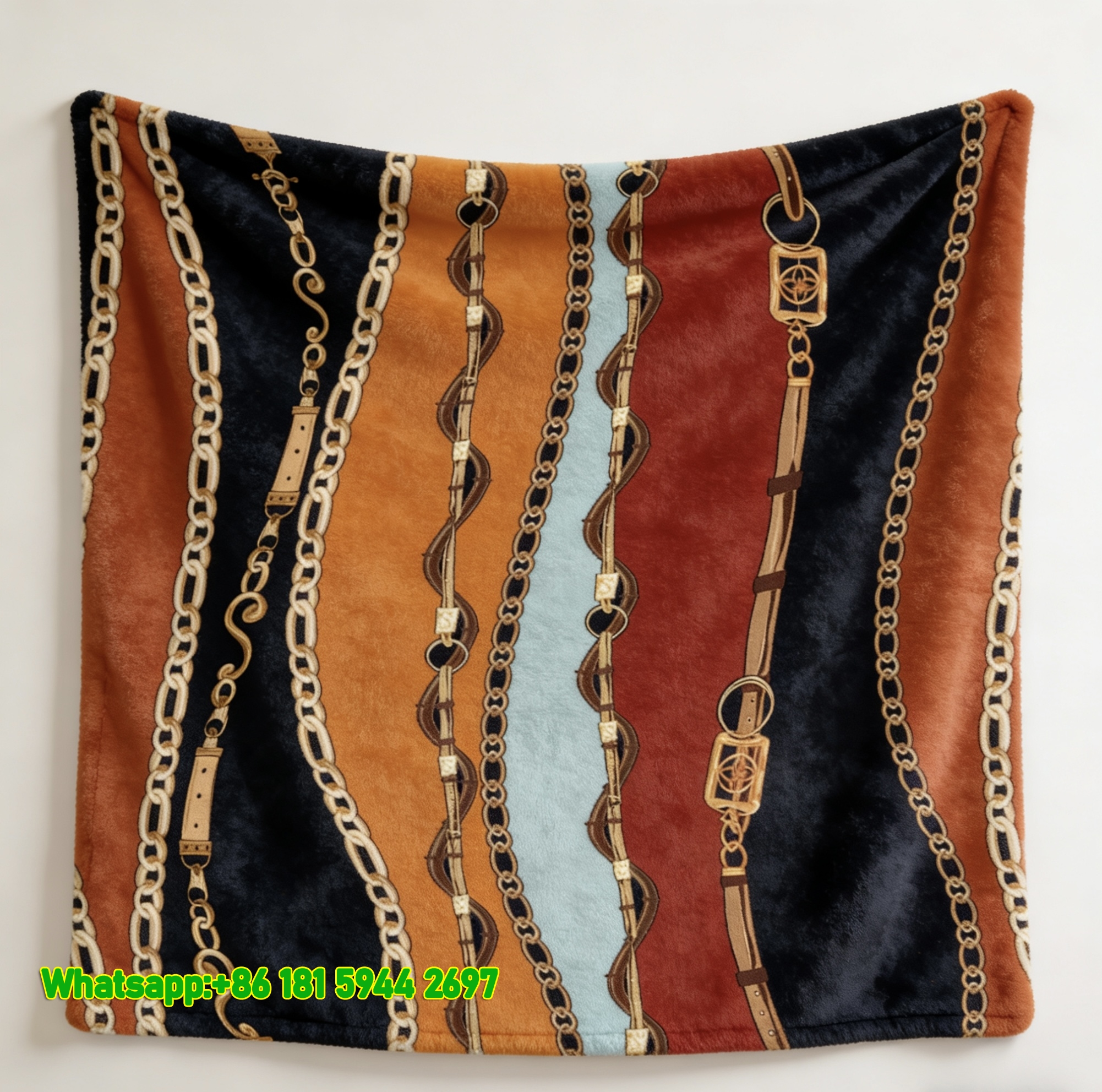 Hermès Vintage Gold Chain & Belt Print Flannel Throw Blanket IMG_5241